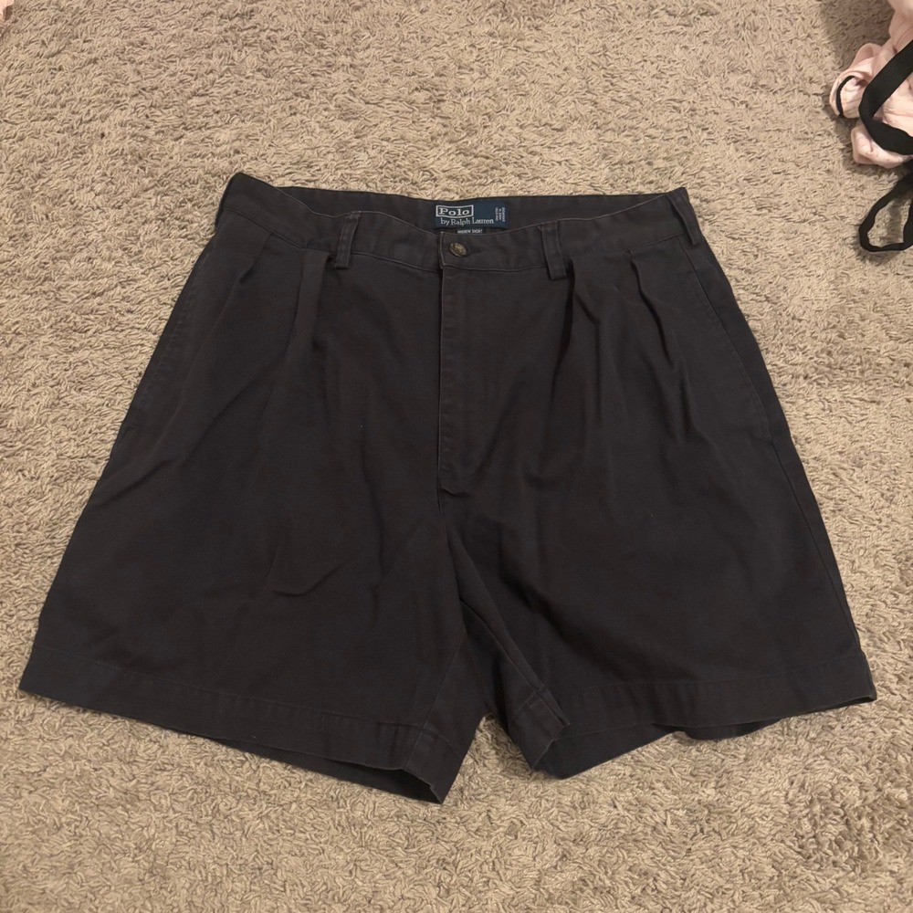 Polo Ralph Lauren Andrew Short Mens 34 Navy Blue Pleated Cotton Chino Shorts